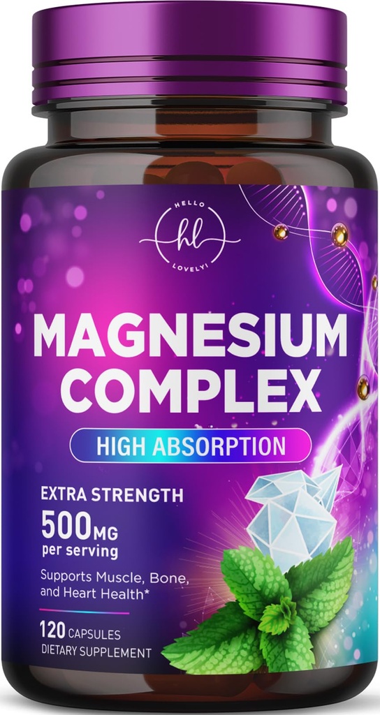 Magnesium Complex - 500mg per Serving Best Blend of Glycinate, Citrate, Malate & Oxide - Supports Sleep, Muscle, Bone & Heart Health - High Absorption, Chelated Supplement, Made in USA - 120 Capsules