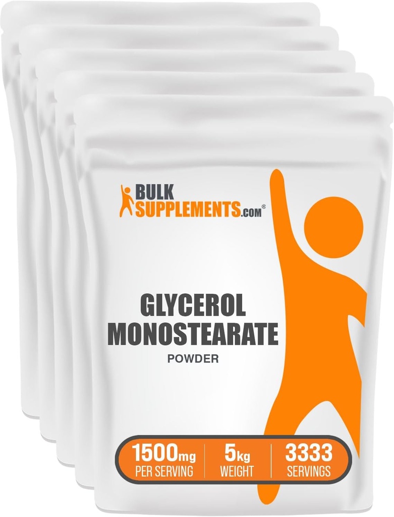 BulkSupplements.com Glycerol Monostearate Powder - Glycerol Powder, Glycerol Supplement, Energy Source - Food Grade, Glutenfrei, 1500mg pro Servierung, 5kg (11 lbs) (Pack mit 5)