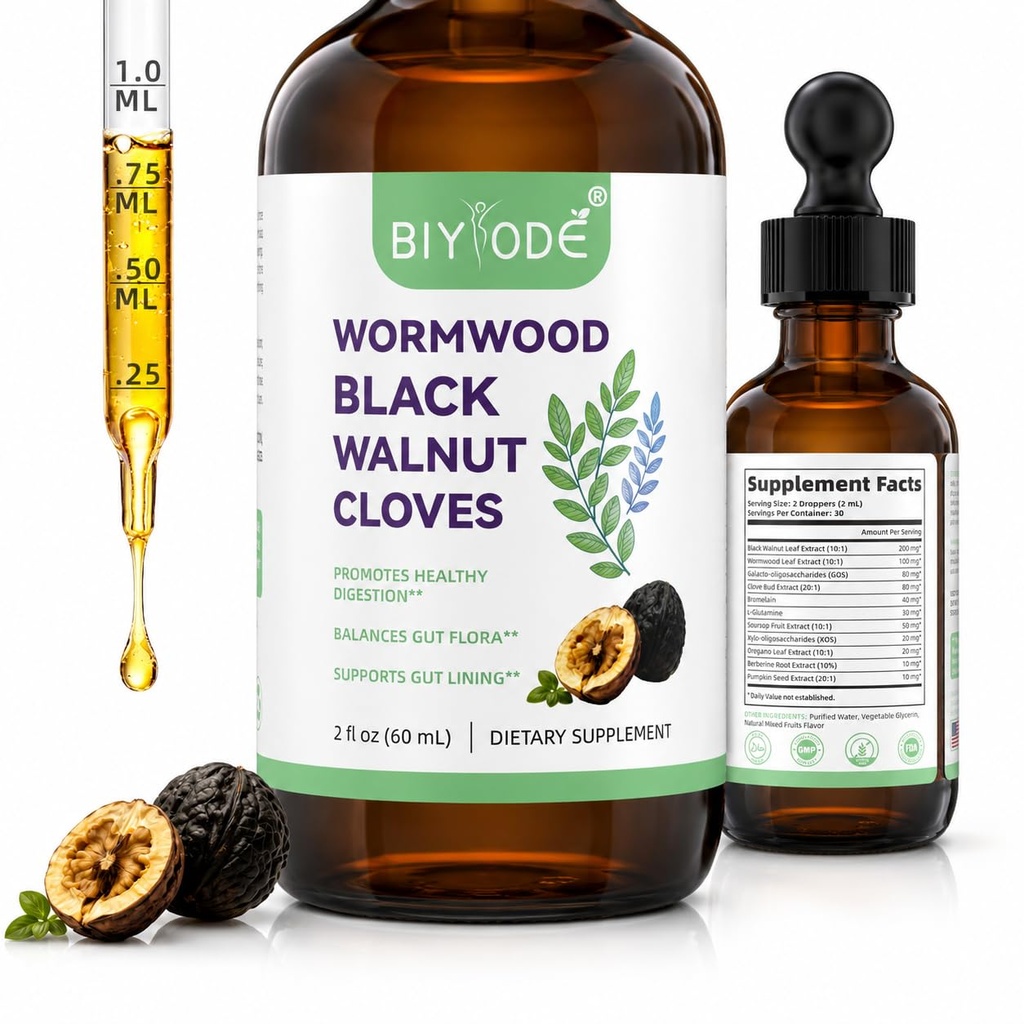 Wormwood Black Walnut Clove Cleanse for Humans Drops Liquid Promotes Healthy Digestion Balances Gut Flora Supports Gut Lining 60mL 30 Day Supply