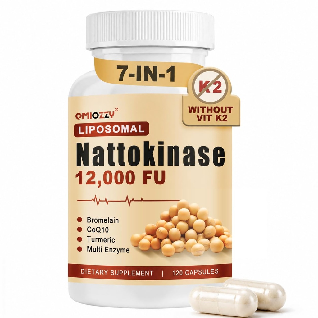 Nattokinase Supplement 12,000 FU, Liposomal Natto kinase 120 Servings, Organic Fibrinolytic Multi-Enzyme with Bromelain, Curcumin, CoQ10, Ultimate High-does Natto Clear for Circulatory, Gut, Digestion