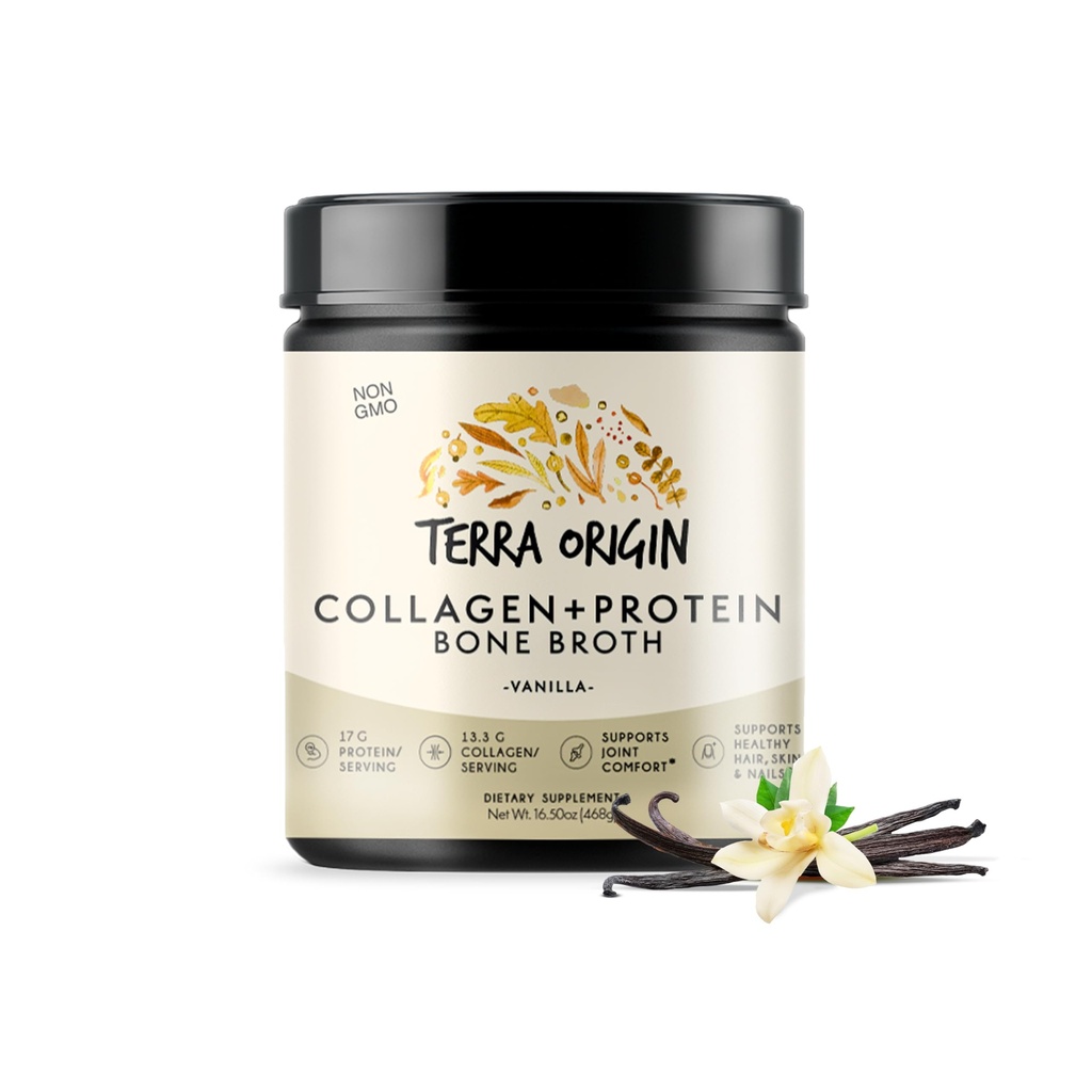 TERRA ORIGIN Collagen Peptides Powder | Bone Broth Hydrolized Collagen Type I and III Protein Supplement | for Women and Men Hair, Skin, Nail and Joint Support | Vanilla (20 Servings)