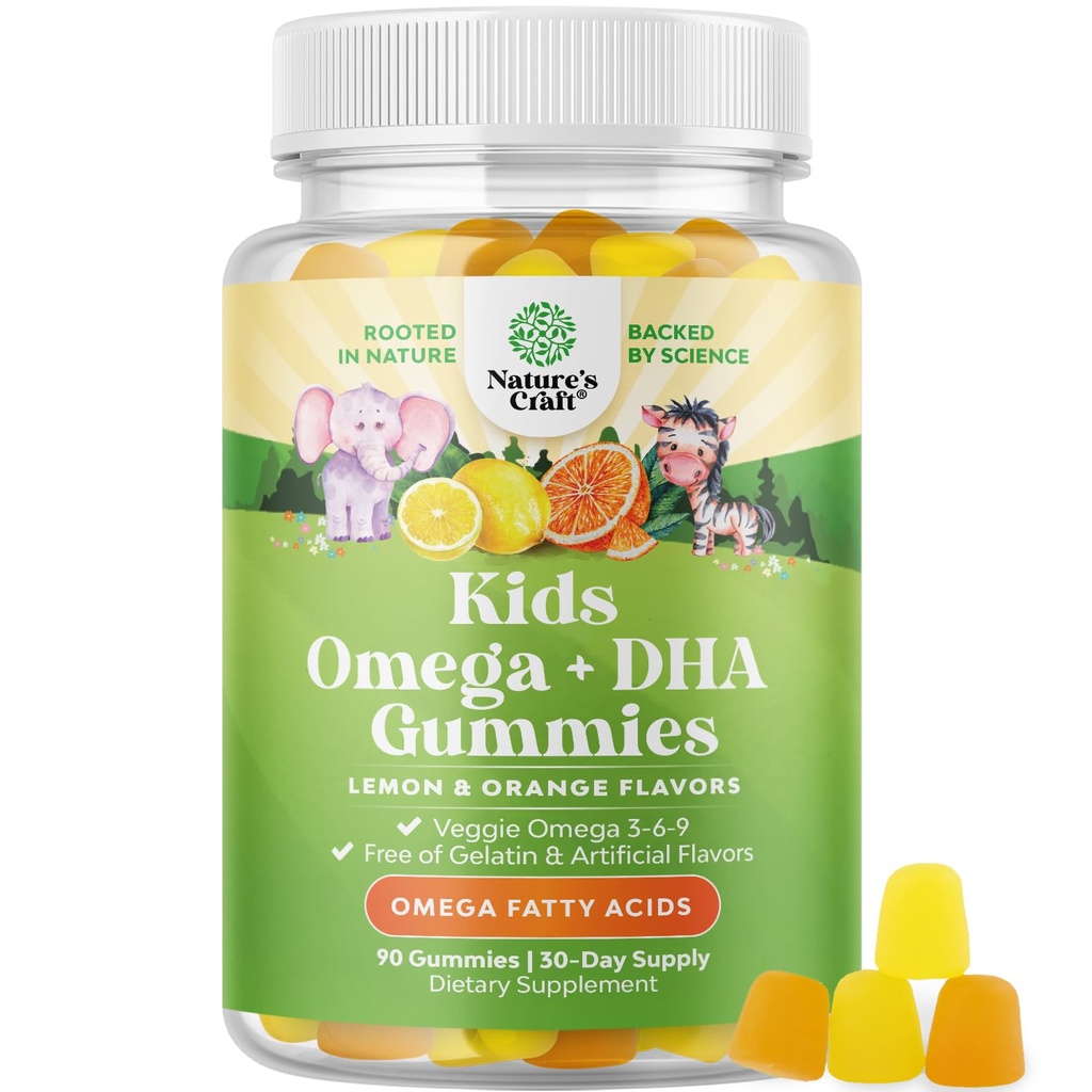 Kinder DHA Omega 3 Gummi für Kinder - Delicious Fish Free DHA Omega 3 Gummis mit Vegetarisch 6 9 für Vision Brain & Immunität - Non GMO Supplement Fish & Gluten Kostenlos 1 Monat