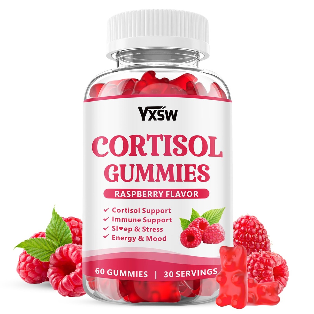 Cortisol Supplements Gummies for Women Sugar-Free Cortisol Gummies with Magnesium Glycinate Ashwagandha Rhodiola Rose Support Relaxation & Focus, Raspberry Flavor, 60 Count