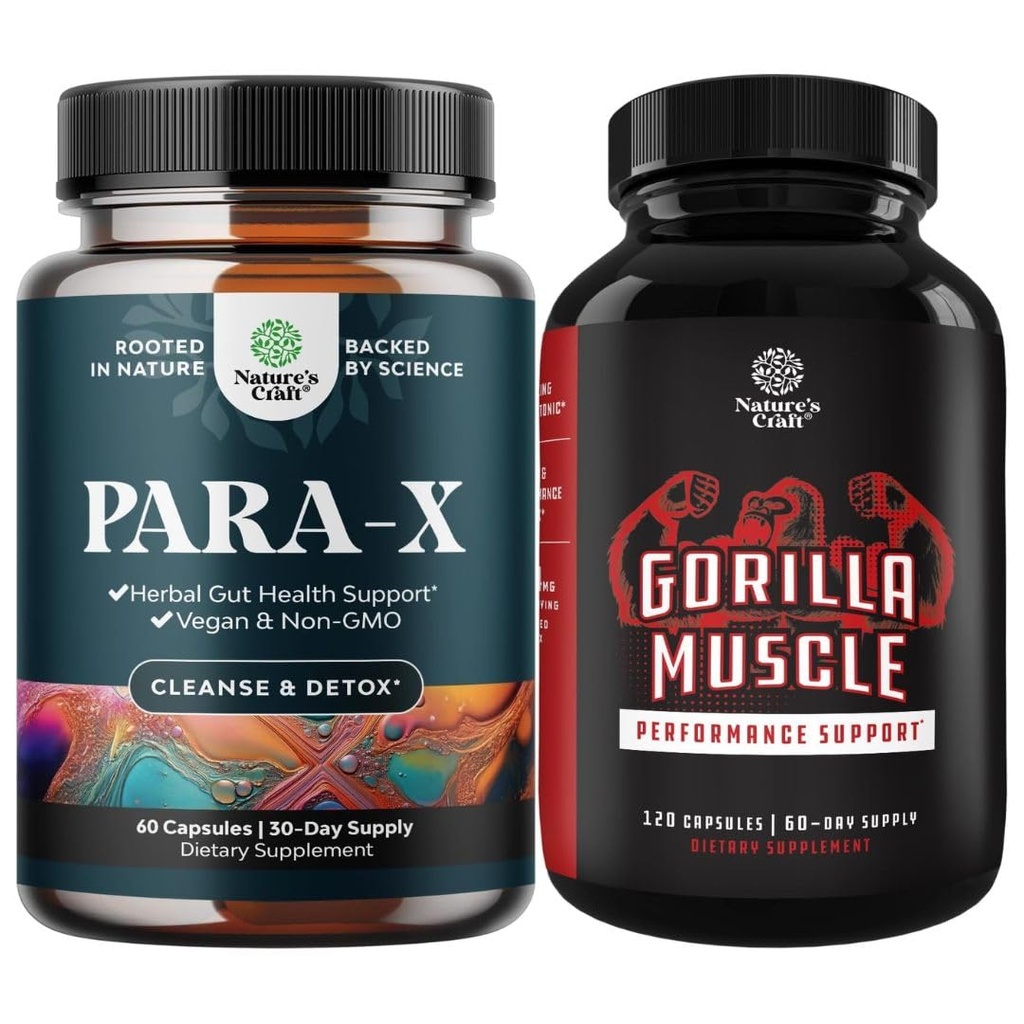 Bundle of PARA-X Herbal Gut Health Supplement - Immune Support with Black Walnut Wormwood & Cloves and Extra Strength Testosterone Booster for Men - Herbal Testosterone Supplement with Horny Goat Weed
