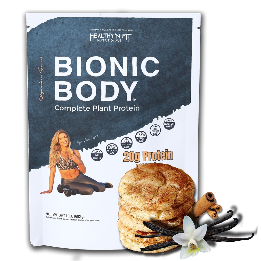 Healthy 'N Fit Bionic Body Protein, 1.5 lb, 22 Servings. 100% Natural Vegan 20g Protein with Added BCAA's for a Lean and fit Body. Kim Lyons Signature Series (Vanilla Snickerdoodle)