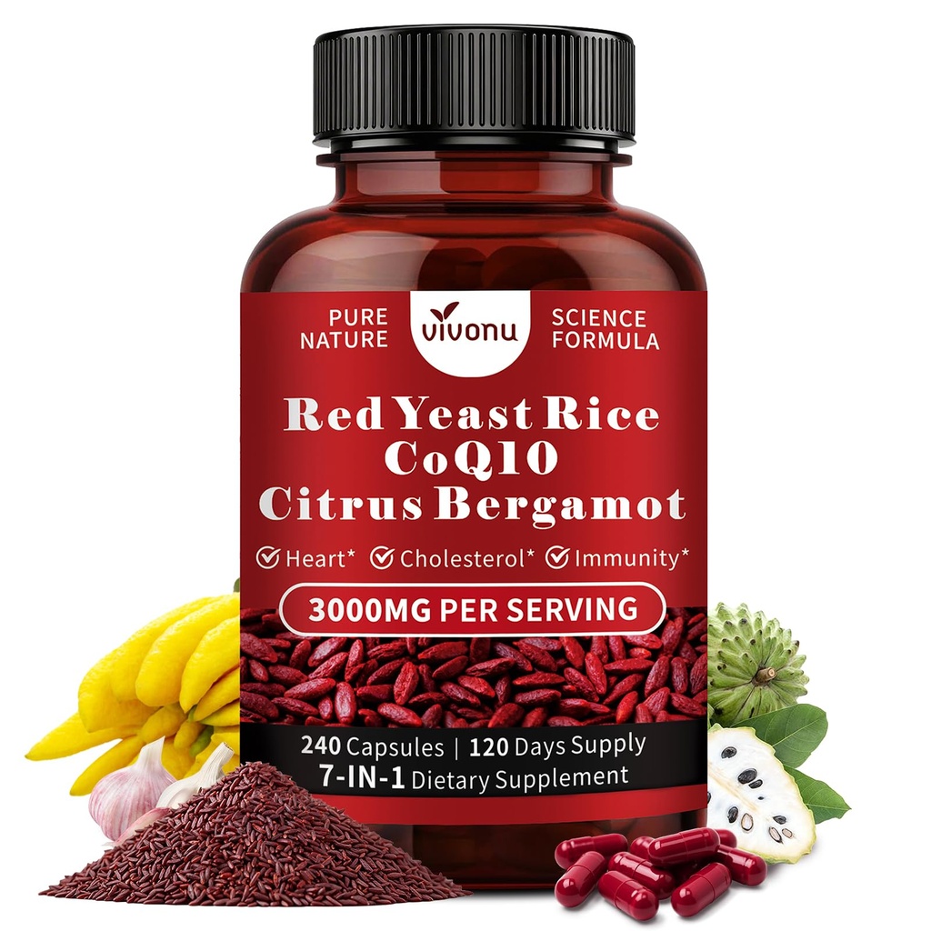 1000mg Magnesium Complex for Women & Men* Red Yeast Rice with CoQ10, Citrus Bergamot Supplements* | 3000mg Red Yeast Rice