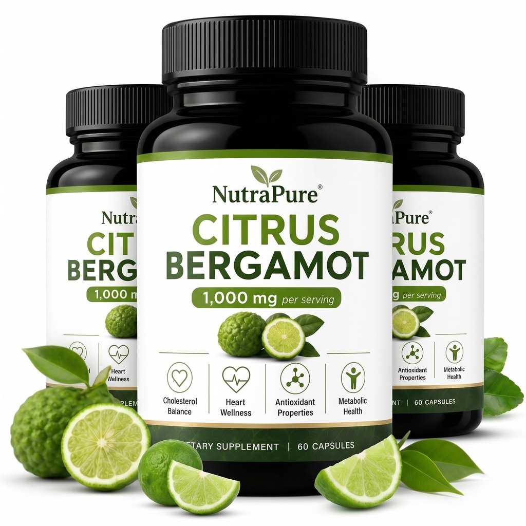 Nutrapure Citrus Bergamot Extract 1000mg Per Serving – Premium Bergamot Supplement with 40% Polyphenols, Daily Wellness Formula for Men & Women, 60 Capsules, 30-Day Supply (3 pcs)