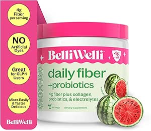Belli Welli Fiber Supplement für Damen und Herren – Premium Daily Fiber Powder from Organic Acacia with Added Collagen, Electrolytes & Probiotics – No Bloat, Constipation & Gut Health Support (Watermelon)
