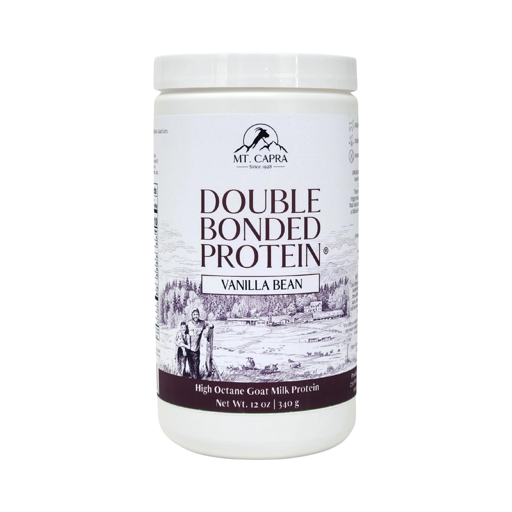 Mt. Capra Double Bonded Protein | Goat Milk Protein for Muscle Growth, Recovery & Lean Body Mass | Casein + Whey Blend | Vanilla Bean | 11 Servings - 12 Ounces