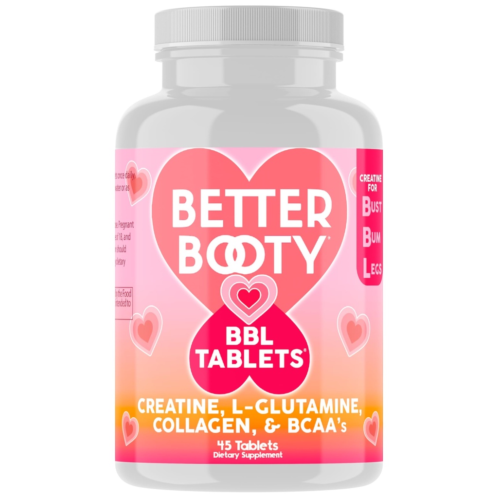 Angry Supplements Better Booty Creatine Tablets for Women, Creatine Monohydrate Pills w. L-Glutamine, Collagen, BCAA's + Hydration Blend for Energy Focus Workout Fitness Support (45ct)