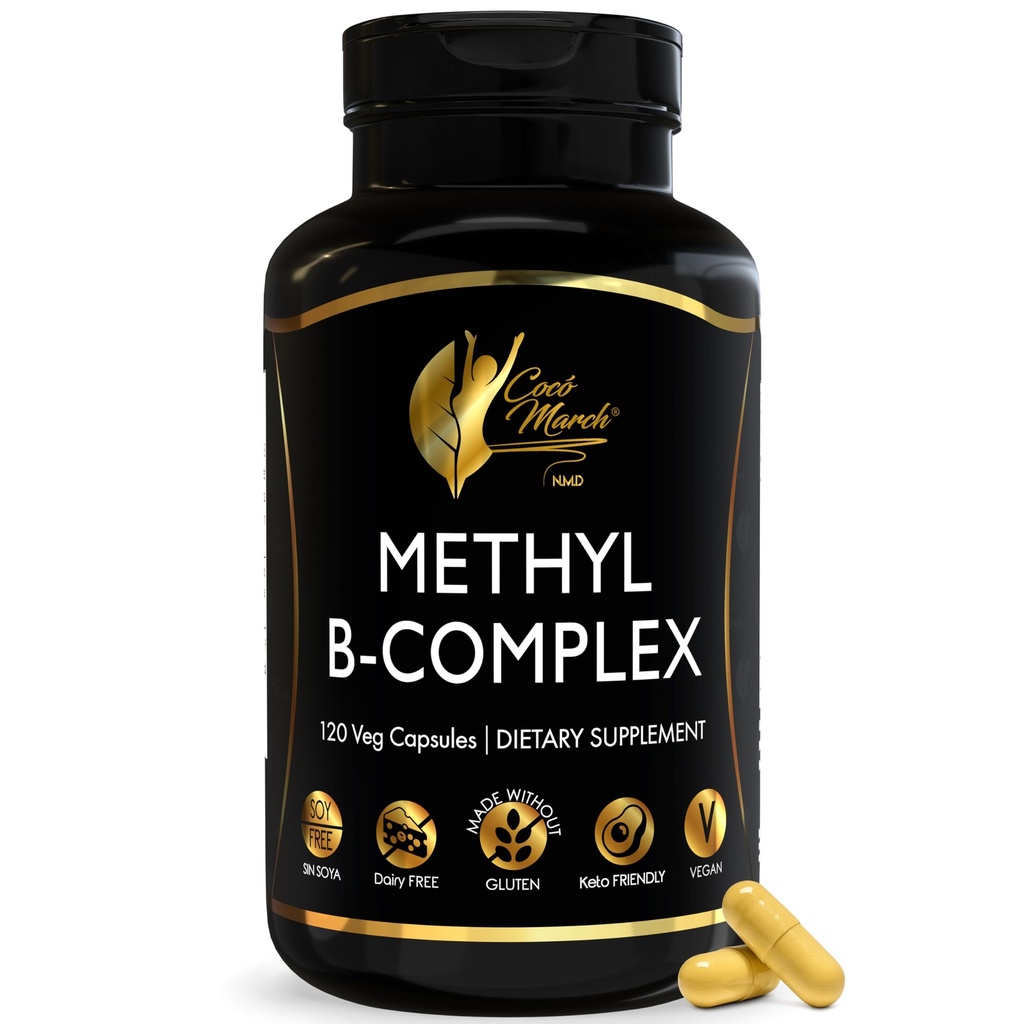Cocó March N.M.D High Potency Methyl B Vitamins Active Complex for Energy Production & Metabolism - 5-MTHFR - Gluten Free, Soy Free, Dairy Free, Keto Friendly, Vegan - 120 Capsules
