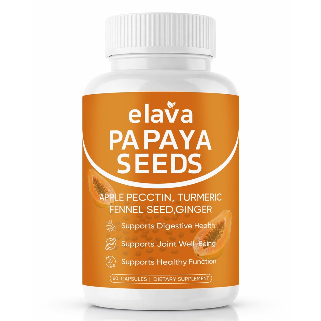Elava Papaya Seeds Capsules, Organic Papaya Seed Extract for Gut & Digestive Health, Digestion & Colon Cleanse Broom, Non-GMO, Vegan, Gluten-Free - 60 Capsules