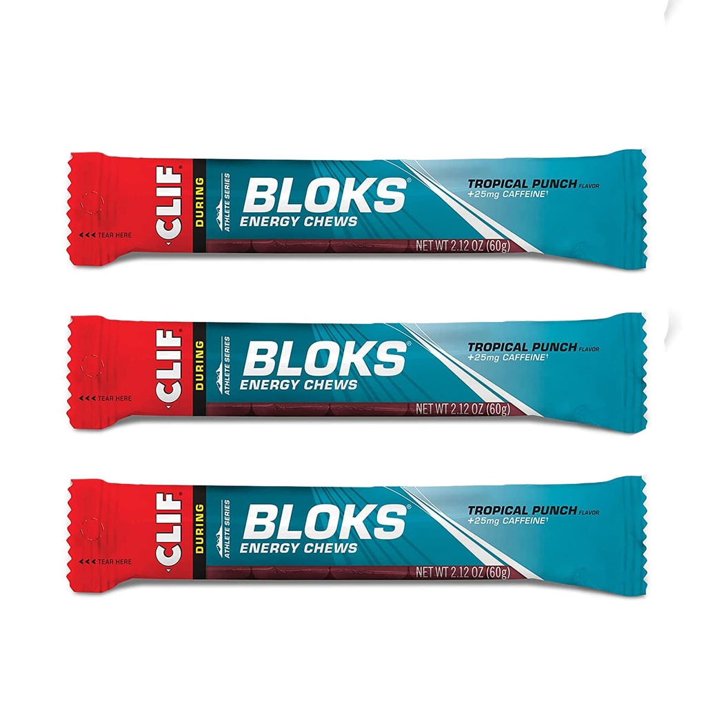 CLIF BLOKS - Energy Chews - Tropical Punch mit 25 mg Koffein- Non-GMO - Pflanzenbasierte Lebensmittel - Schneller Kraftstoff für Radfahren und Laufen -Workout Snack (2.1 Unnce Packet, 3 Count)