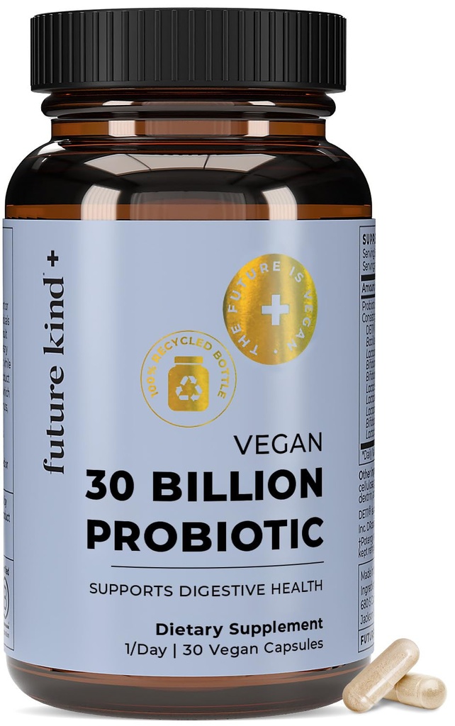 Future Kind Vegan Probiotics for Women and Men - 30 Billion CFUs Probiotics for Digestive Support (30 Adult Probiotic Capsules) No GMOs, Daily Probiotic Supplements from 42 Fruits & Vegetables