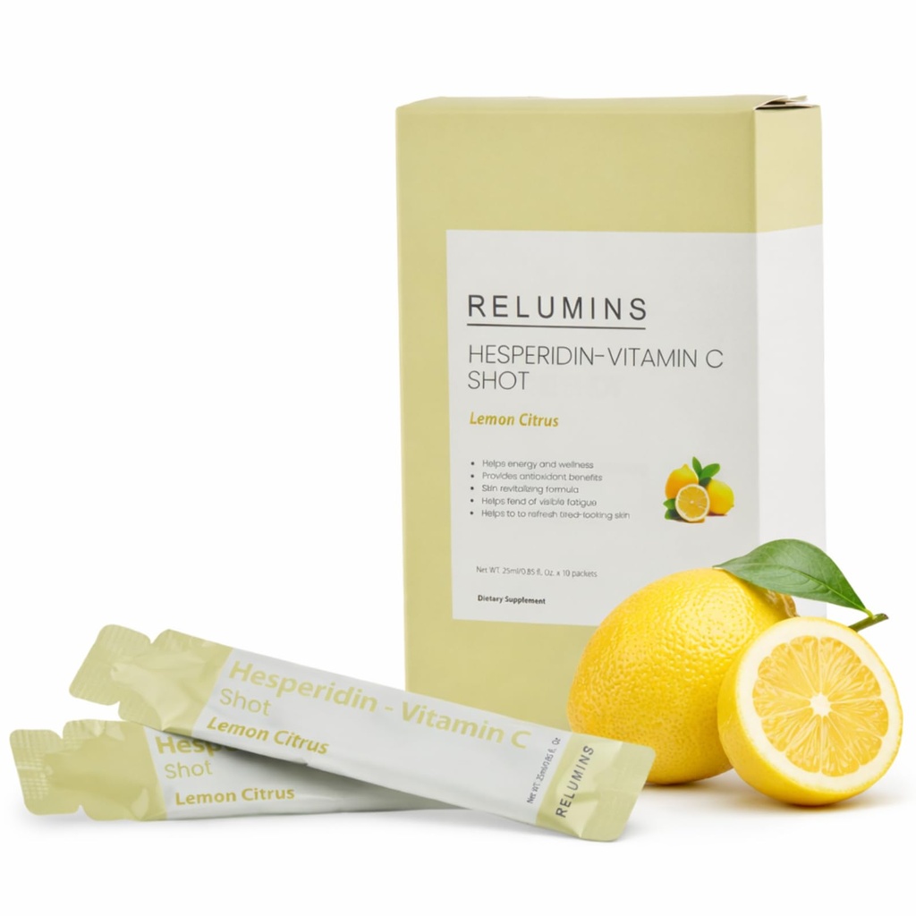Relumins Vitamin C Shots, Hesperidin Lemon Citrus Vitamin C Packets with Bioflavonoids for Immune Boost & Antioxidant Protection – Daily Immunity Support, 10 Packets (25ml Each)