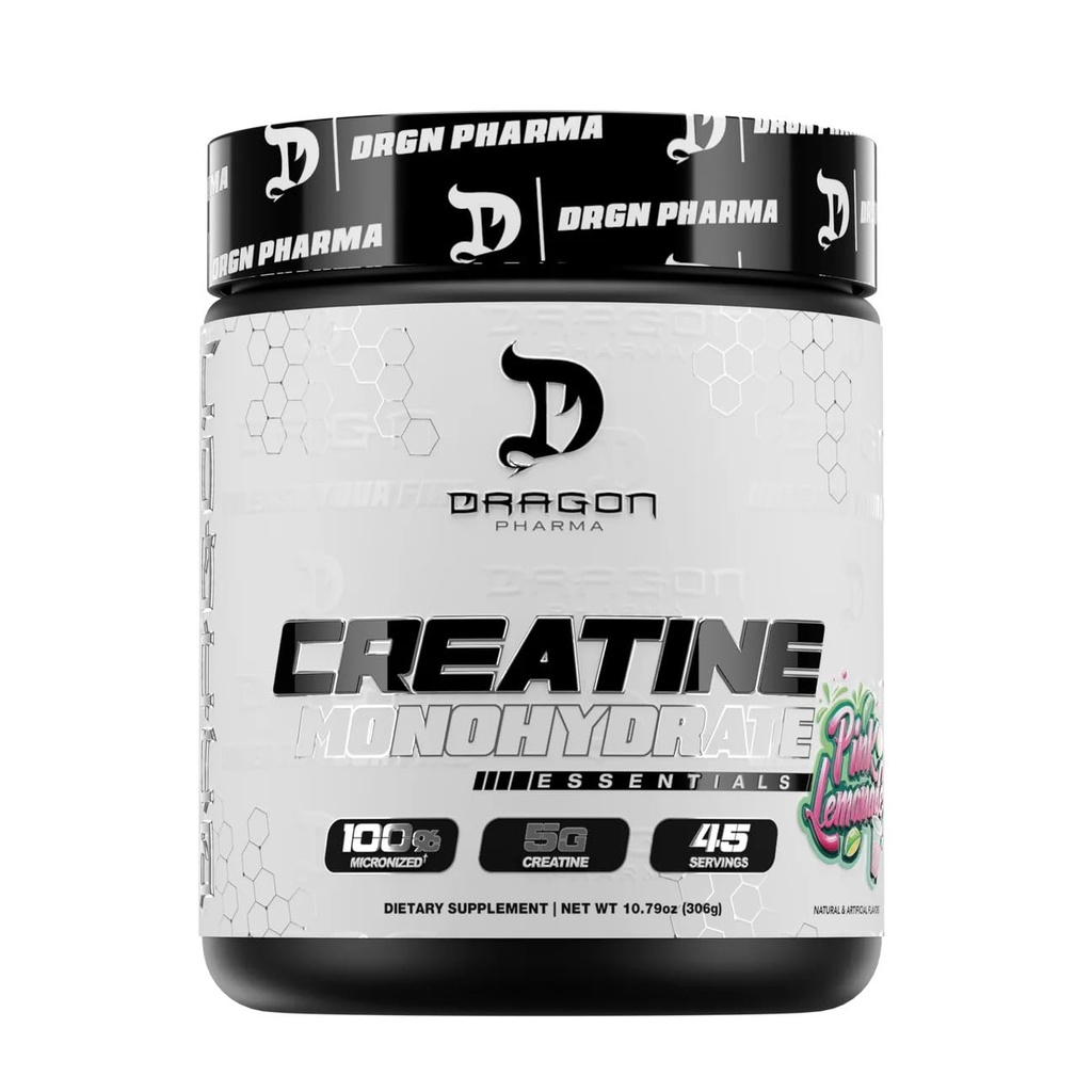 Dragon PHARMA Creatine Monohydrate, Aid Muscle Recovery, Post-Workout Supplement, Antioxidant Support (45 Servings, Pink Lemonade)