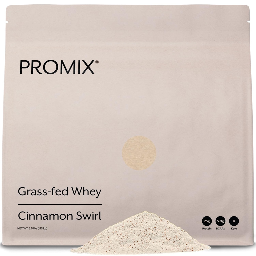 Promix Whey Protein Powder, Cinnamon Swirl - 2.5lb Bulk - Grass-Fed & 100% All Natural - ­Post Workout Fitness & Nutrition Shakes, Smoothies, Baking & Cooking Recipes - Gluten-Free & Keto-Friendly