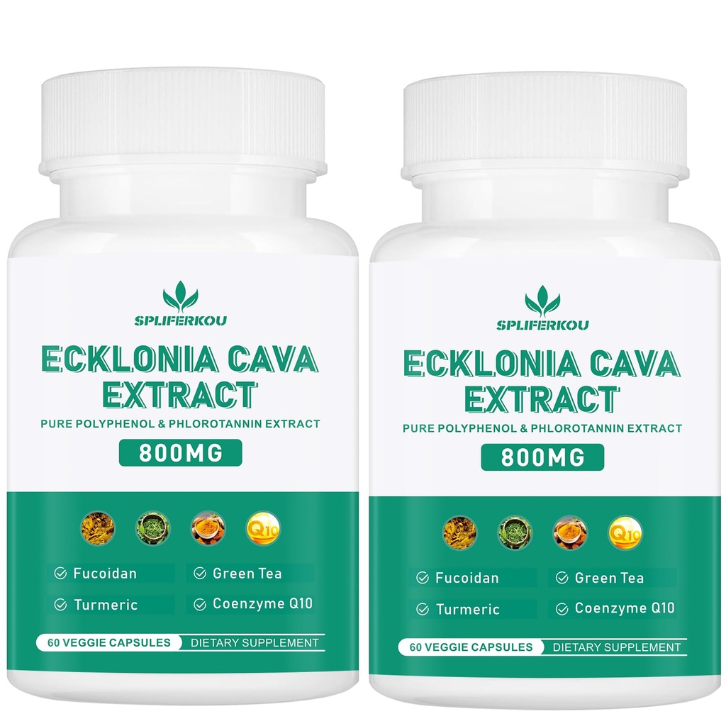 Spliferikou Ecklonia Cava Extract, 800mg, 120 Veggie Capsules with Fucoidan, Green Tea, Turmeric, CoQ10, Dietary Supplement