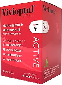 Vivioptal Active, 90 Softgels, Ginseng & Omega 3, Multivitamin & Multimineral, Glutenfrei, deutsche Formel