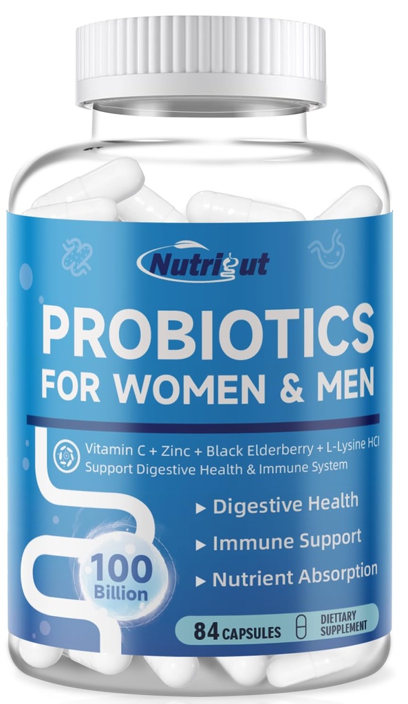 Probiotics for Women-Men Digestive Health with 100 Billion CFUs, Womens-Mens Probiotics for Immune Support and Gut Health with Prebiotics, multivitamin, 84 Veggie Caps (42 Days Supply)