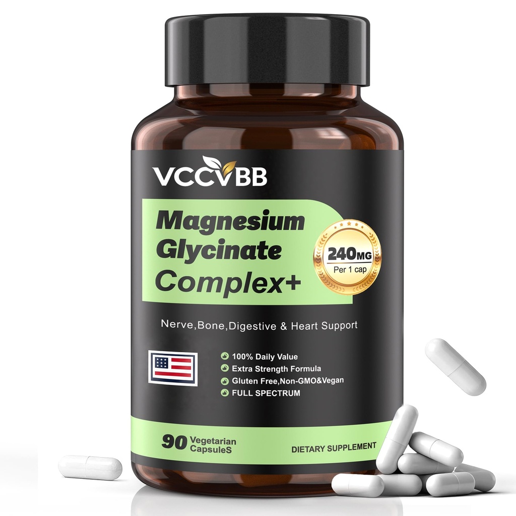 Magnesium Complex 240mg, 12-in-1 Magnesium for men & women, Adult Magnesium Glycinate, Citrate, Malate & Taurate | Relieve Cramps, Stress, Better Sleep | Heart, Bone & Nerve Health | 90 Vegan Capsules