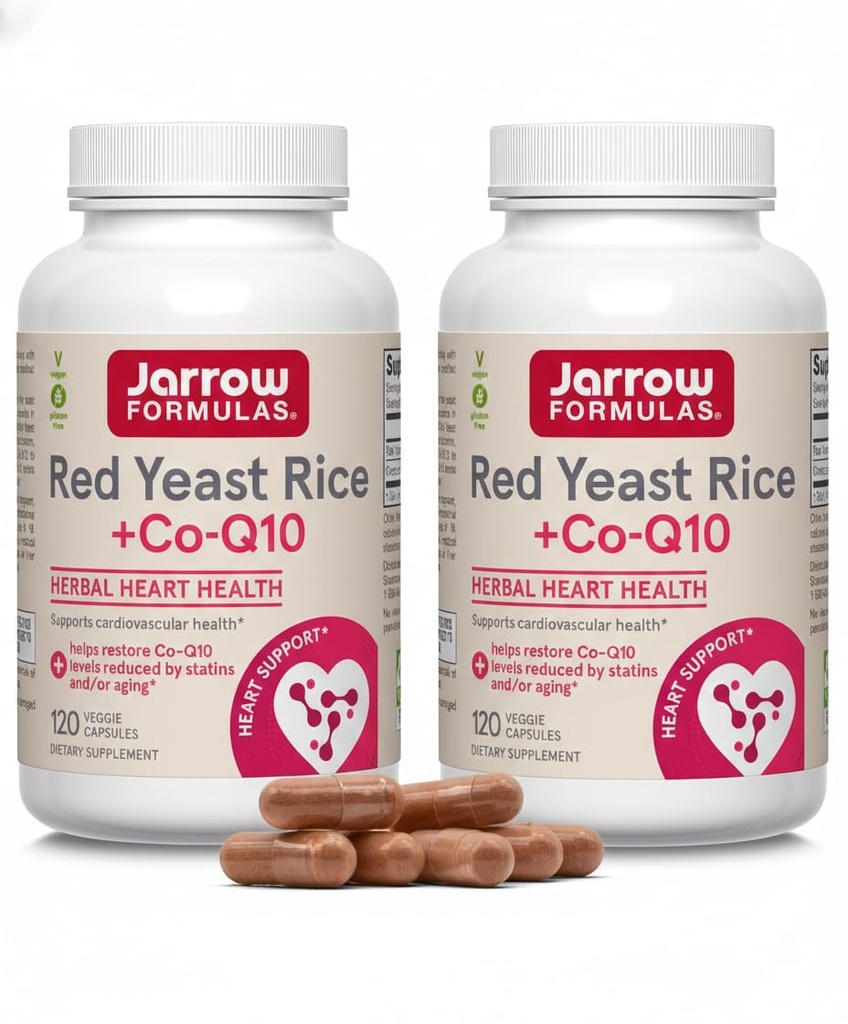 Jarrow Formulas Red Yeast Rice 1200 mg & CoQ10 100 mg Per Serving - 120 Veggie Caps, 60 Servings - Herbal Heart Health Dietary Supplement - Supports Cellular Health - Vegan (Pack of 2)
