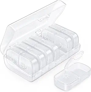AUVON XL Wöchentliche Pille Organizer 2 Mal pro Tag, Pille Box 7 Tag mit Ein-Side große Öffnungen für leicht zu bedienen, weiß AM Pille Fall für Medikamente, Vitamine, Fischöle, Beilagen