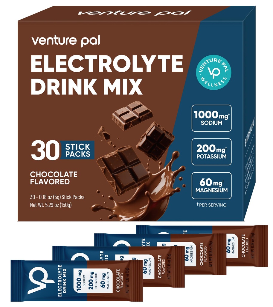 Venture Pal High Sodium Electrolyte Powder Packets | Sugar Free Hydration Drink Mix with Sodium, Potassium, Magnesium & Vitamins | Zero Calorie | Keto, Vegan & Paleo Friendly | 30 Sticks