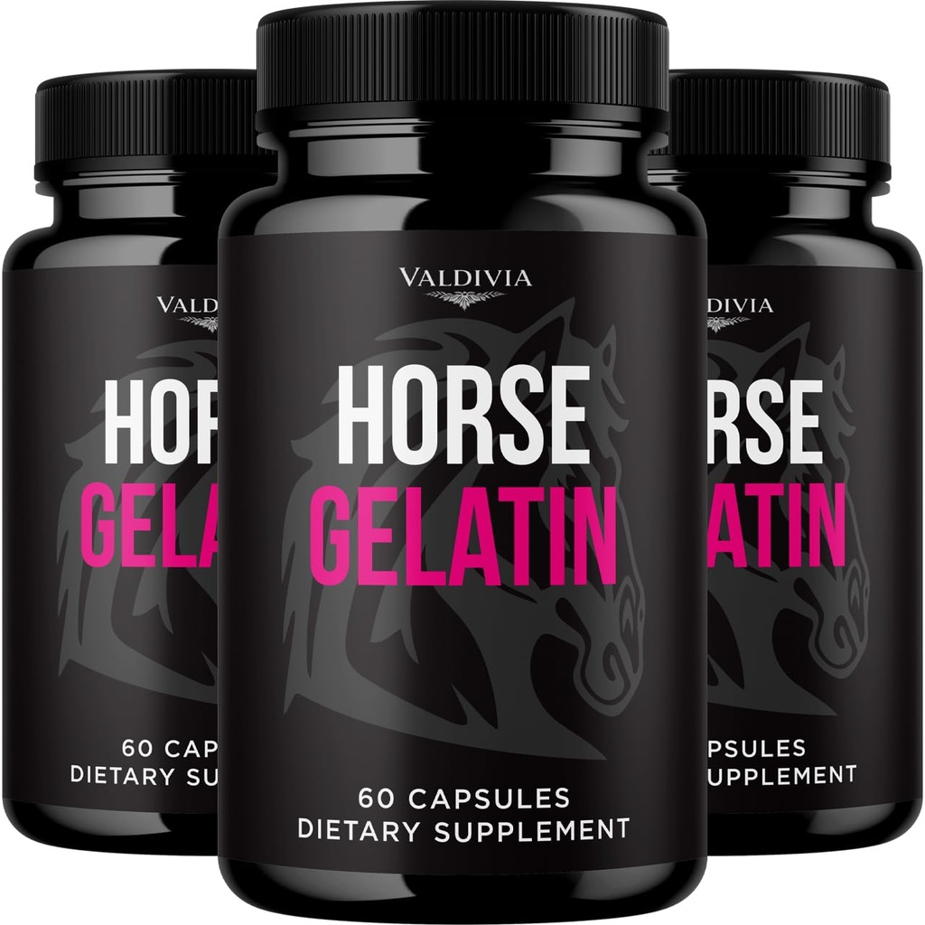 Valdivia (3 Pack) Horse Gelatin Capsules - Official HorseGelatin Supplement, Premium Formula, Natural Vitamins for Health & Wellness - 180 Capsules for 3 Months