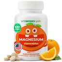 Kinder Magnesium Chewable | Große Verkostung | 300mg Magnesium Supplement | Vegan, Non GMO und Gluten Kostenlose Magnesiumoxid-Ergänzung | für Muskelfunktion | 120 Chewables | Vitaworks