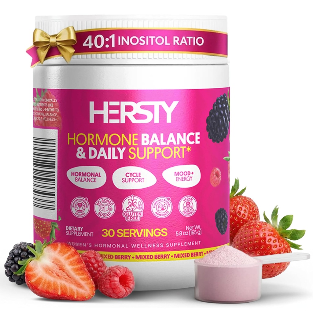 Myo-Inositol & D-Chiro Inositol 40:1 Magnesium Powder for Women, with L-5-MTHF, Vitamin D3, Magnesium Zinc, Selenium & Iodine - Daily Hormone Balance for Women - Mixed Berry (30 Servings)