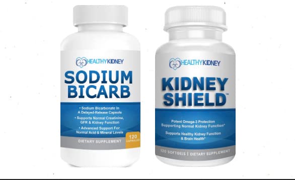 Nierenschild Omega-3 Fischöl & Natrium Bicarb 2 Pack Bundle Unterstützung Normale Nierenfunktion & Säure Ebenen