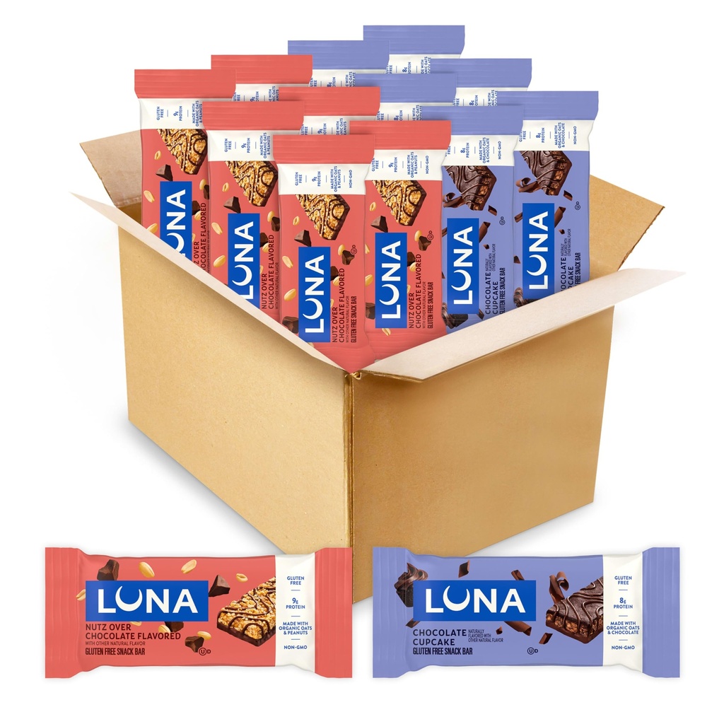 LUNA Bar - Variety Pack - 2 Flavors - Gluten Free Snack Bars - Non-GMO - Protein Bars - Made with Organic Oats (12 Pack)