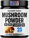 Instant Pilzpulver 10:1 – Cordyceps Pilzergänzung mit Reishi, Chaga & Shiitake – Koffeinfreies Nachtgetränk mit B6, B12, D + Probiotics Pilz Cacao Organic Blend (No Sweetener)