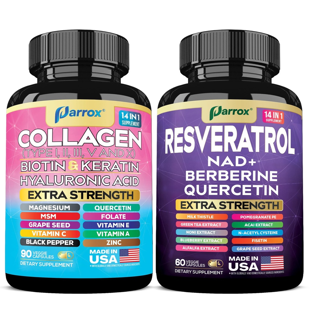 Collagen + Colostrum Bundle – Hydrolyzed Collagen Peptides with Biotin, Keratin & Hyaluronic Acid + Grass-Fed Bovine Colostrum with Probiotics, Elderberry, Astragalus & Vitamin C