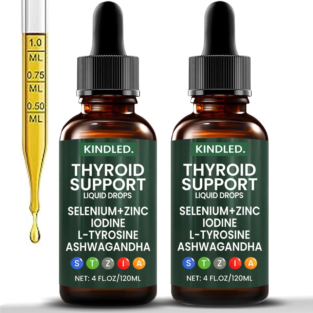 Thyroid Support Drops, Selenium Thyroid Support, Selenium Zinc Iodine L-Tyrosine Ashwagandha Liquid, Thyroid Bloom Drops | Body Balance & Support - 4 FL.OZ (2)