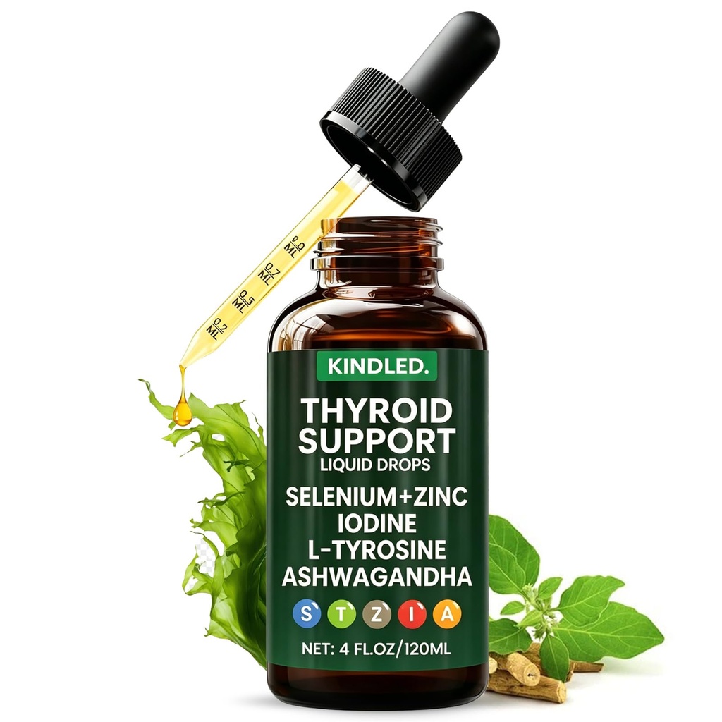 Kindled Thyroid Support Drops, Selenium Zinc Iodine L-Tyrosine Ashwagandha Liquid Drops, Thyroid Bloom Liquid, 4 FL.OZ