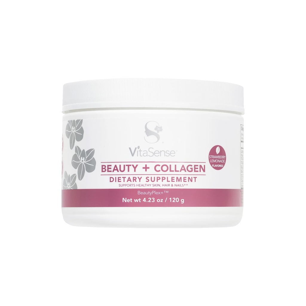 SeneGence VitaSense Beauty + Collagen Supplement Powder, 4.23 Oz, Supports Skin, Hair, and Nail Health with 2.5g Type 1 Marine Collagen, Low-Calorie Strawberry Lemonade Flavor