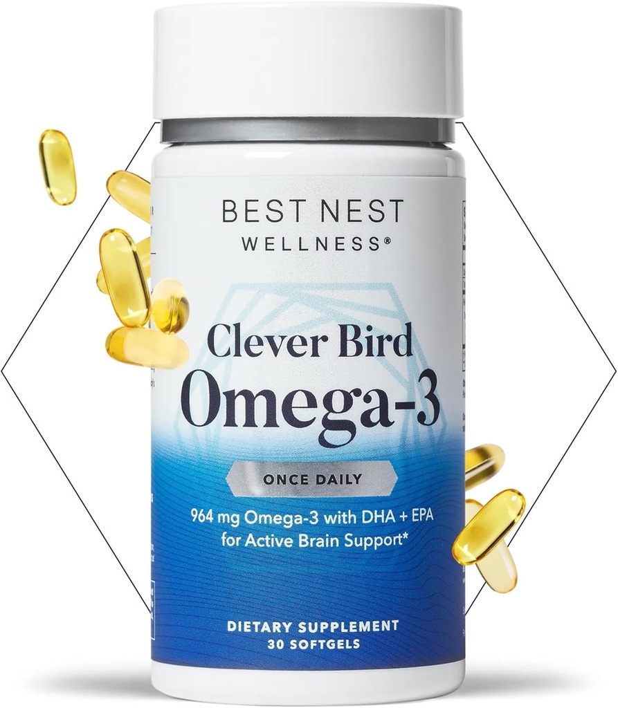 Best Nest Wellness Omega-3 Softgels - Fish Oil Supplement unterstützt Gehirngesundheit - Ernährungsunterstützung für Mütter - EPA & DHA Supplement Aids Immunsystem Gesundheit - 30 Softgels