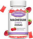 Magnesium-Zitrat-Gummien, hohe Absorption Magnesium-Gummien für Erwachsene, Muskel- und Zähneunterstützung, 60 Vegan Natürliche Himbeer-Gummien