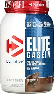 Dymatize Elite Casein Protein Powder, Slow Absorbing mit Muskelaufbau Aminosäuren, 100% Micellar Casein, 25g Protein, 5.4g BCAAs & 2.3g Leucine, Hilft Overnight Recovery, Rich Chocolate, 2 Pound
