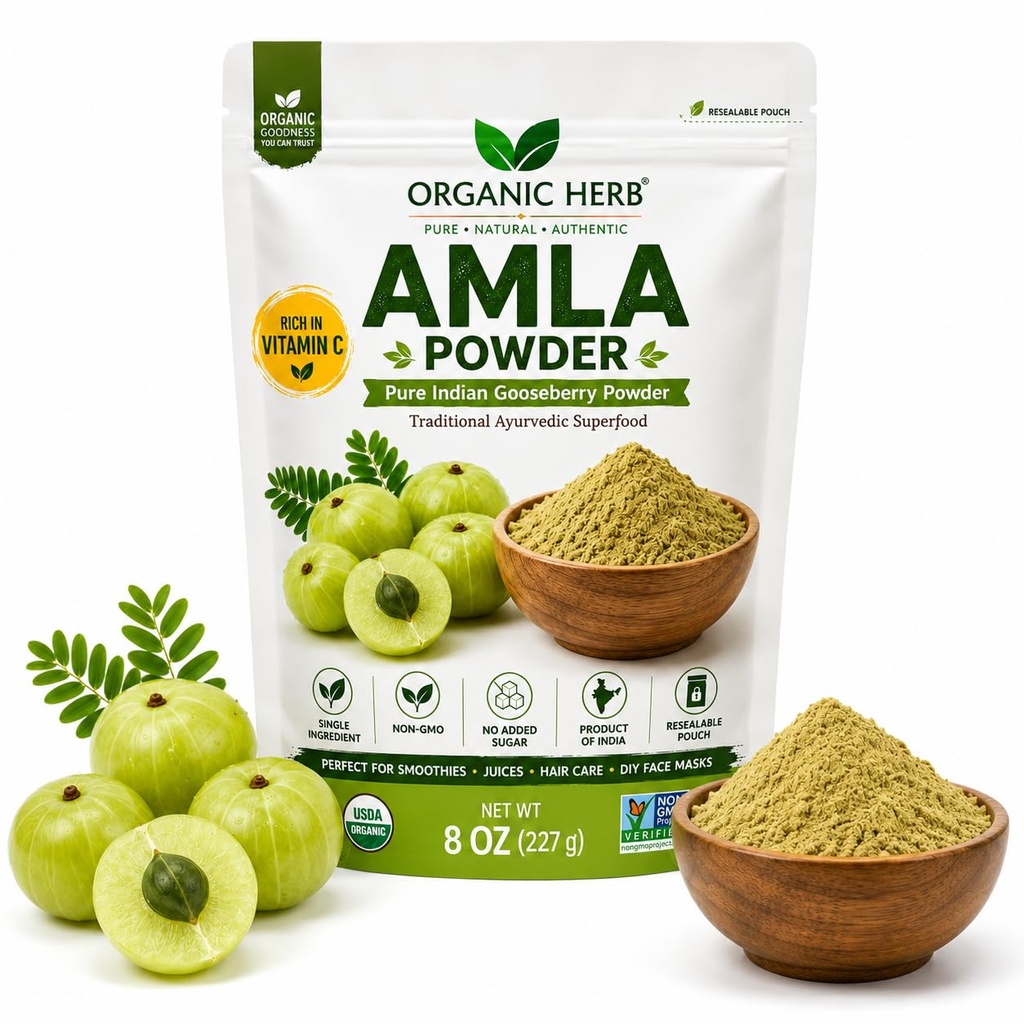 Organic Amla Powder - Pure and Natural Vitamin C Supplement for Immune Support and Hair Growth - 100% Pure Indian Gooseberry Powder for Skin and Hair Care - 8 oz
