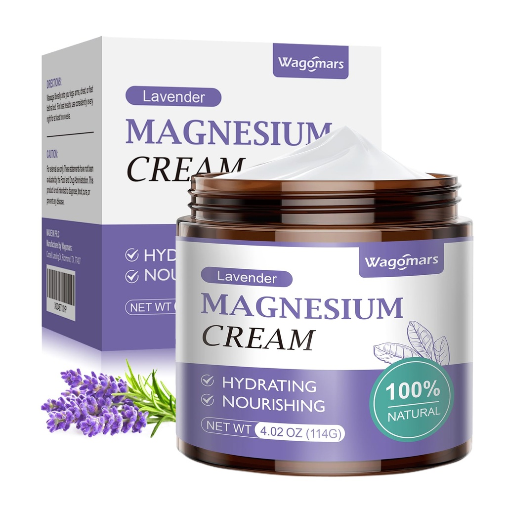 Magnesium Cream for Sleep - Natürliche topische Magnesiumlotion für Schmerz- und Beinkramps, Muskelrelaxation, ruhig - nächtliche Körperbutter für tiefe Hydration - Safe für Kinder (Lavender)
