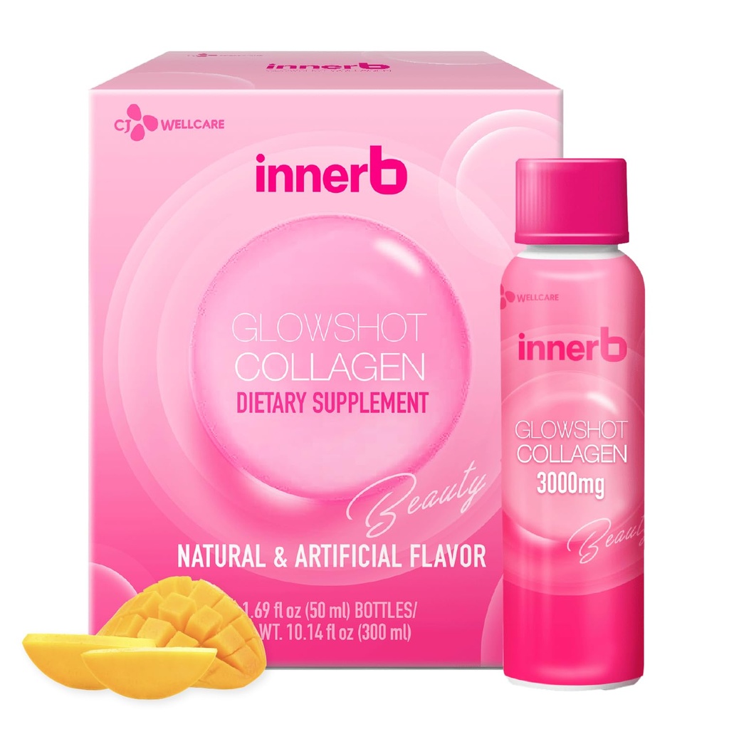 CJwellcare Innerb Glowshot Collagen (10.1 fl oz, 6 Servierungen) - Marine Liquid Collagen für Damen, 3.000mg Collagen Peptide, Collagen Shots für hohe Absorption, Haar, Haut und Nails Supplement