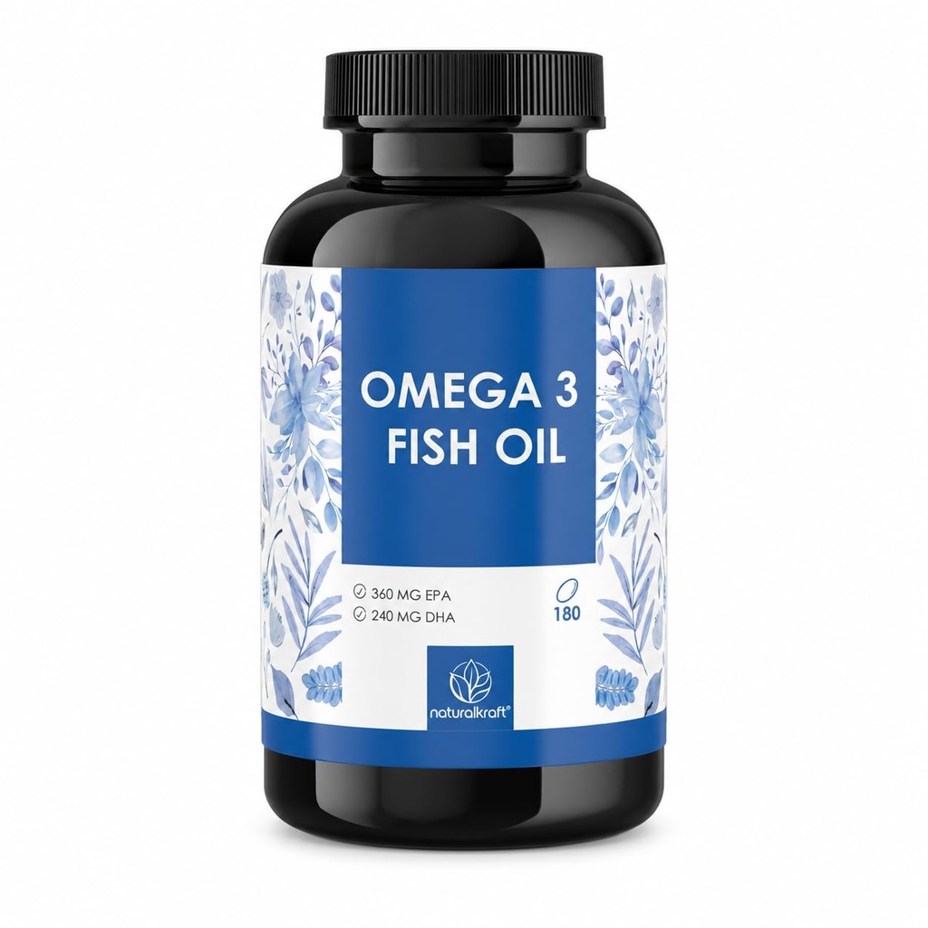 Premium Omega 3 Fish Oil – 2000 mg Fish Oil per Daily Serving with 600 mg Omega-3, 360 mg EPA & 240 mg DHA – High Strength, Developed & Tested in Germany – 180 Softgels (90 Day Supply)