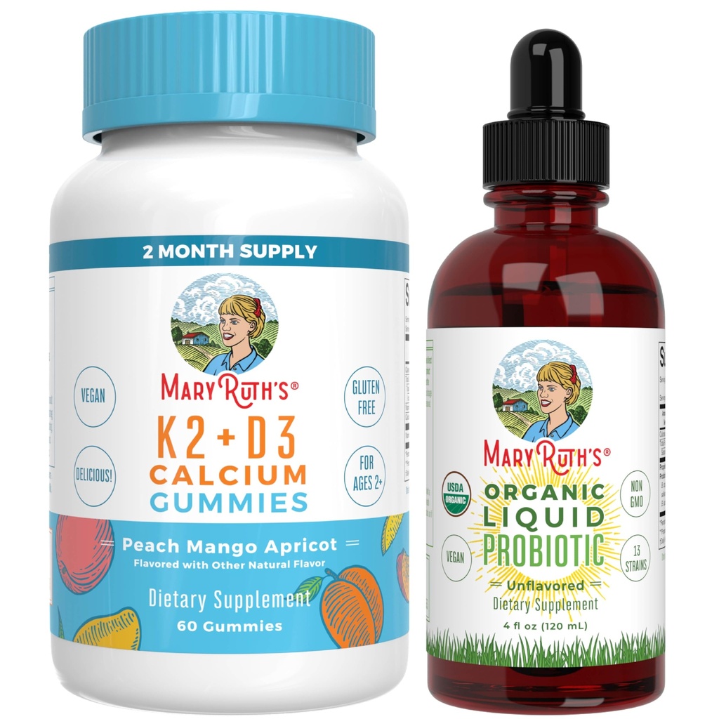MaryRuth's Vitamin K2+D3 Gummies (Peach Mango & Aprikosen) & USDA Organic Probiotic Drops | Clean Label Project Verified® | Vitamins for Joint Support, & Gesamtgesundheit | Vegan, Non-GMO, Gluten Free