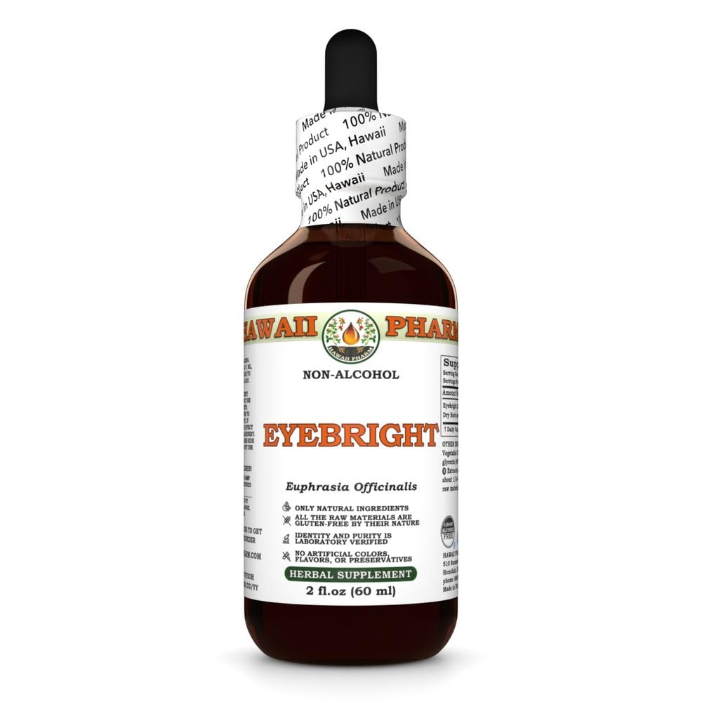 Eyebright Herb (Euphrasia Officinalis) Dry Herb Glycerite, Made in Hawaii, All Natural, Vegan, Lab Tested Alcohol-Free Liquid Extract - 2 fl.oz