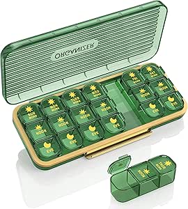 Pill Organizer 3 Mal A Day, 7-Tag Pille Box 3 mal A Day - Acedada Wöchentliche Medizin Box Organizer, 7 Detachable Portable Daily Pill Container Dispenser Case für Vitamine Fischöle Nahrungsergänzungsmittel, Grün