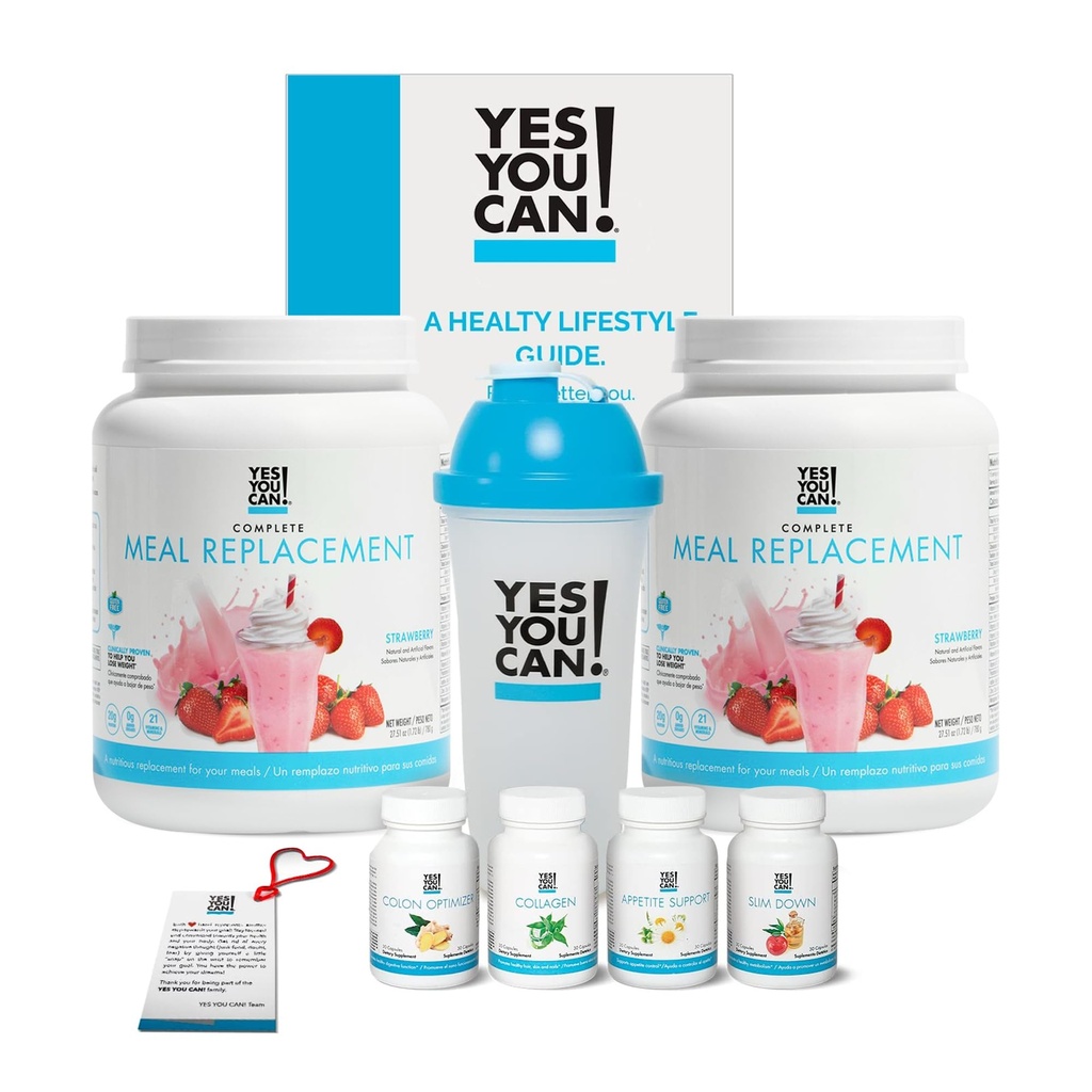 Yes You Can! Transformation Kit, Complete Meal Replacement and Supplement Kit, Meal Replacement with Protein, Vitamins and Minerals, Wellness Kit with Shaker and Nutrition Guide - (Strawberry)
