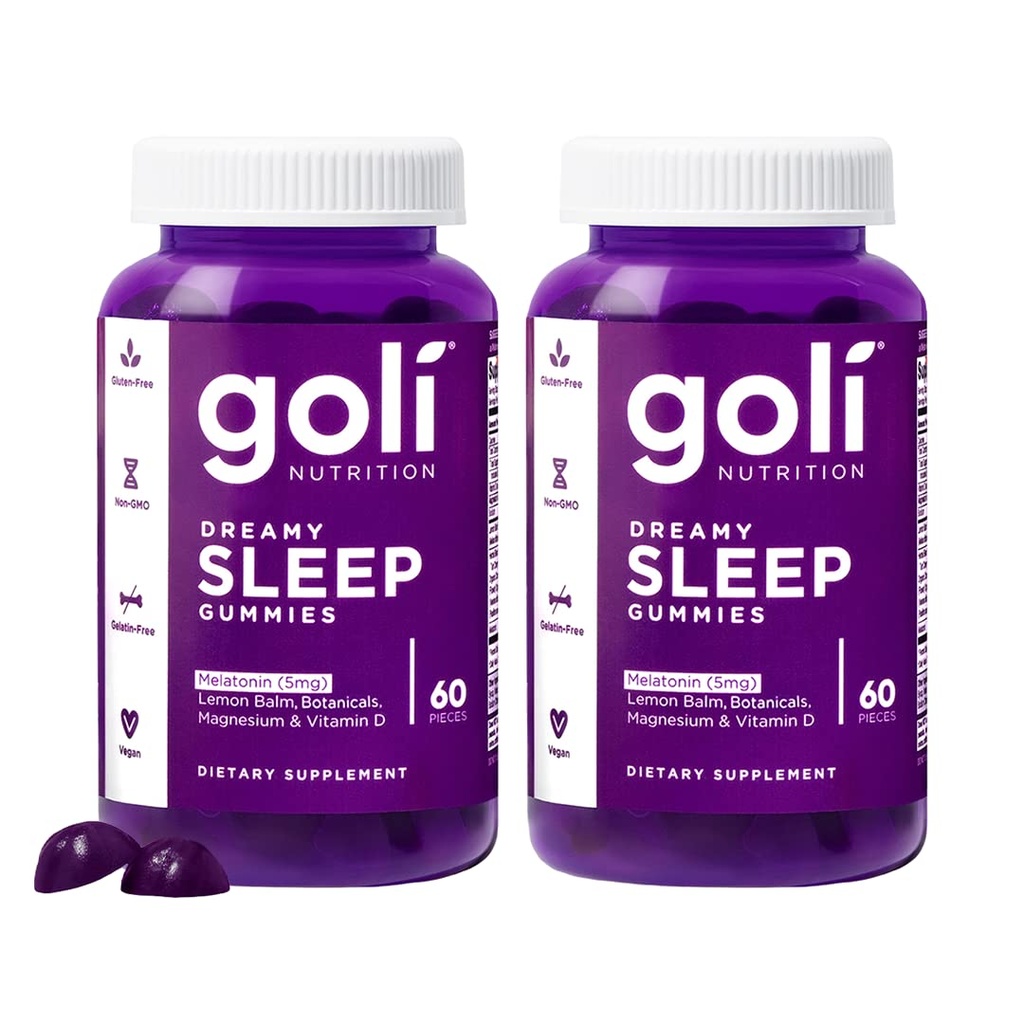 Goli Dreamy Sleep Gummy - 60 Count (Pack von 2) - Melatonin, Vitamin D, Magnesium und Zitronenbalsamextrakt - Gelatinfrei, Glutenfrei, Vegan & Non-GMO